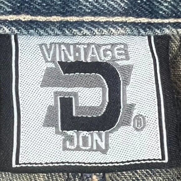 Vintage Don Men's Printed Logo Distress Hem Bootcut Denim Baggy Jeans Size 42 - Picture 9 of 9
